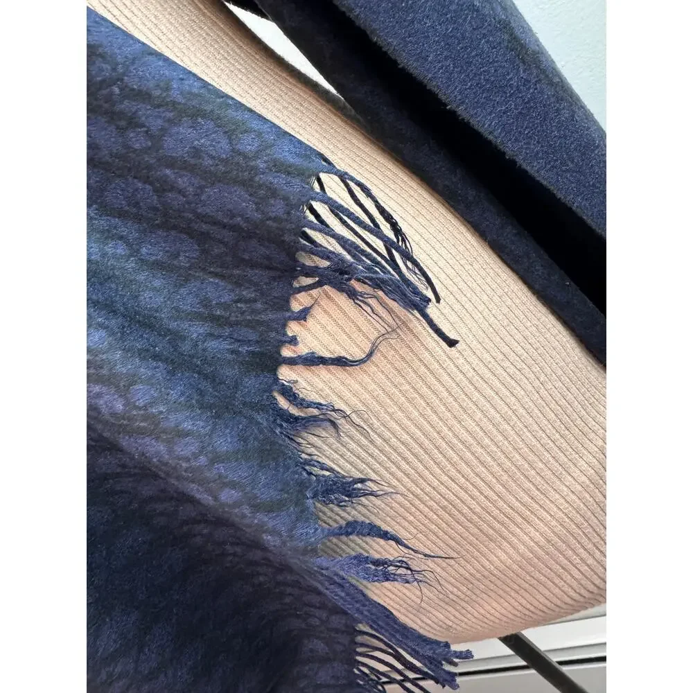 DIOR Oblique Navy Black Double-Sided Scarf Cashmere Fringed Edges Around Neck